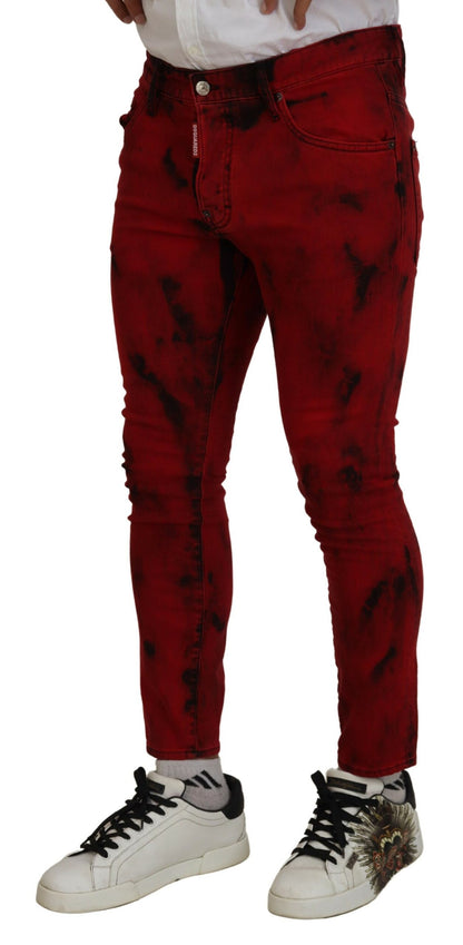 Dsquared² Red Cotton Tie Dye Skinny Casual Denim Jeans Dsquared²