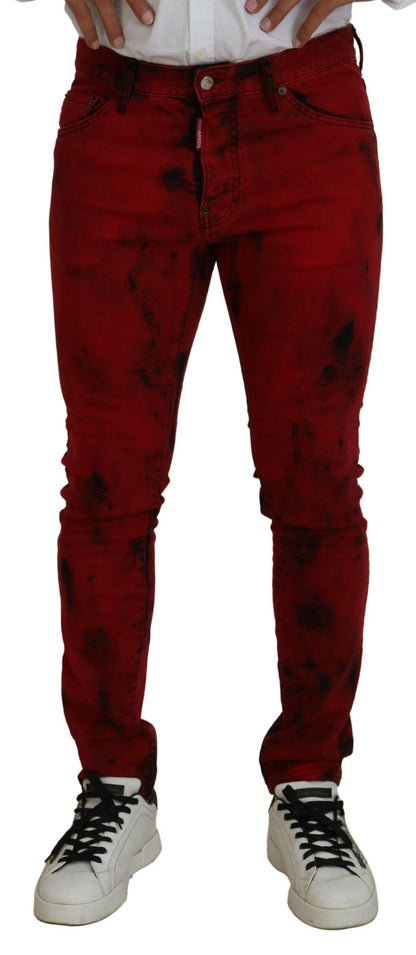 Dsquared² Red Cotton Tie Dye Skinny Casual Men Denim Jeans Dsquared²