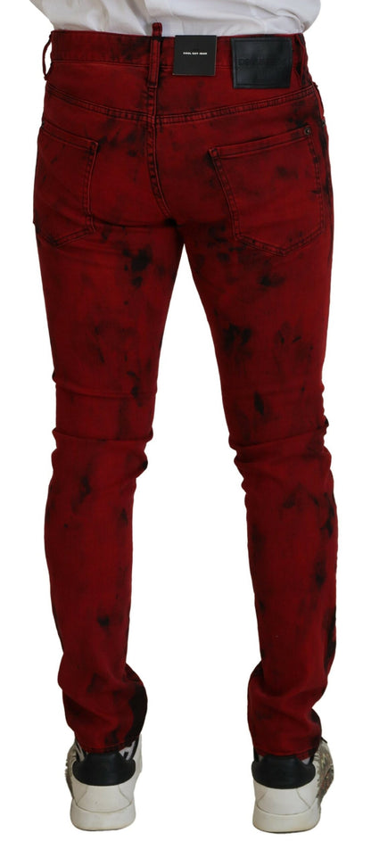 Dsquared² Red Cotton Tie Dye Skinny Casual Men Denim Jeans Dsquared²