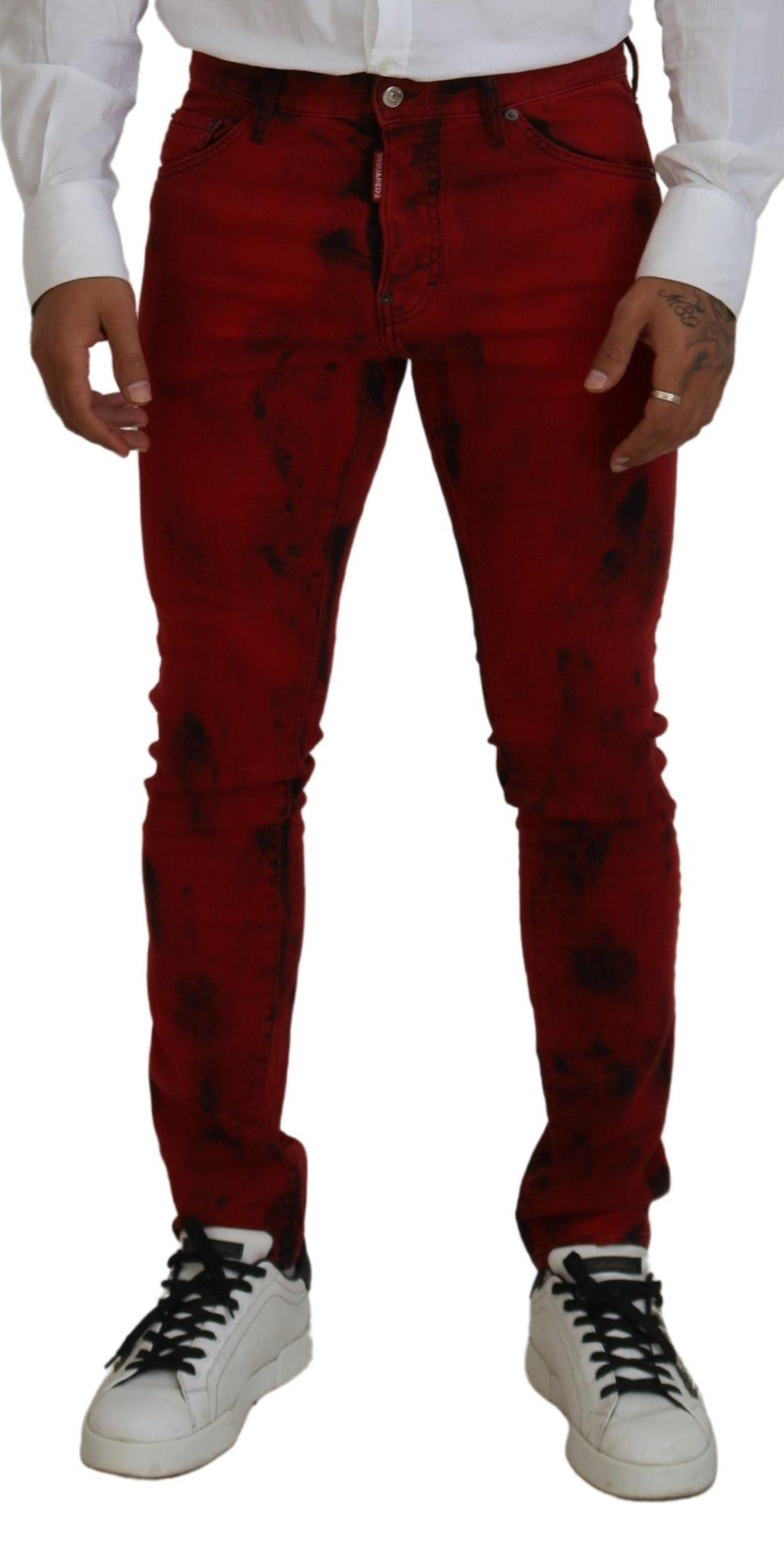 Dsquared² Red Cotton Tie Dye Skinny Casual Men Denim Jeans Dsquared²