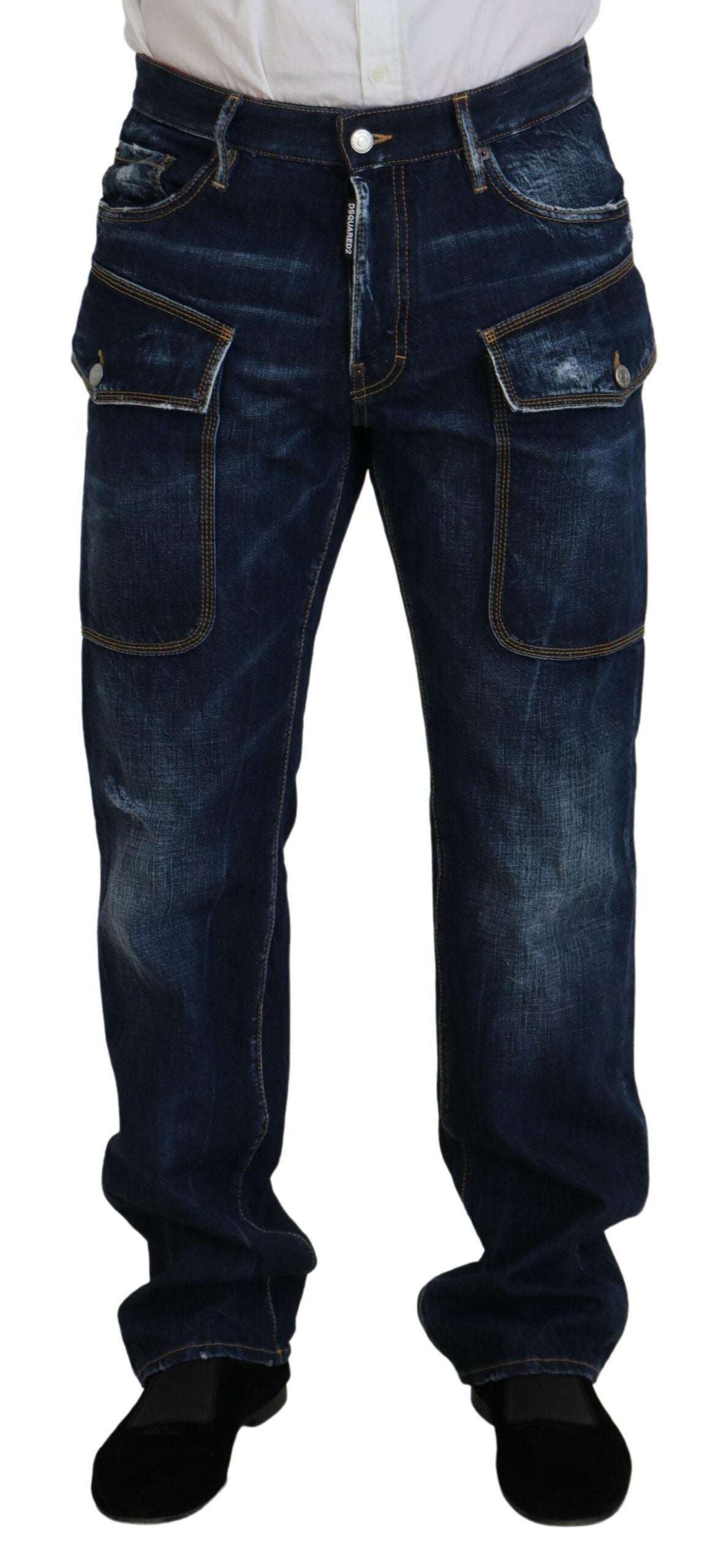 Dsquared² Blue Washed Cotton Cargo Casual Men Denim Jeans Dsquared²