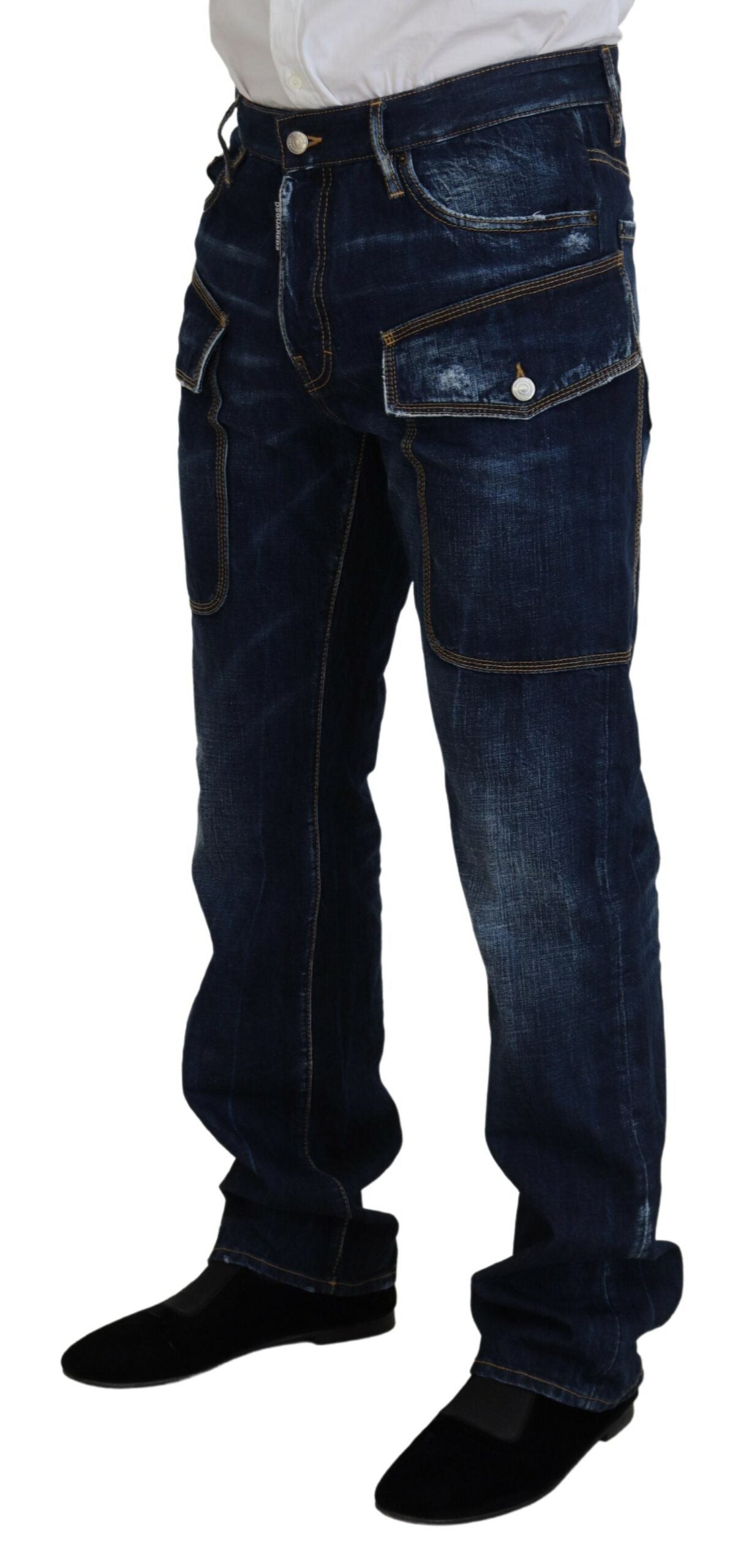 Dsquared² Blue Washed Cotton Cargo Casual Men Denim Jeans Dsquared²