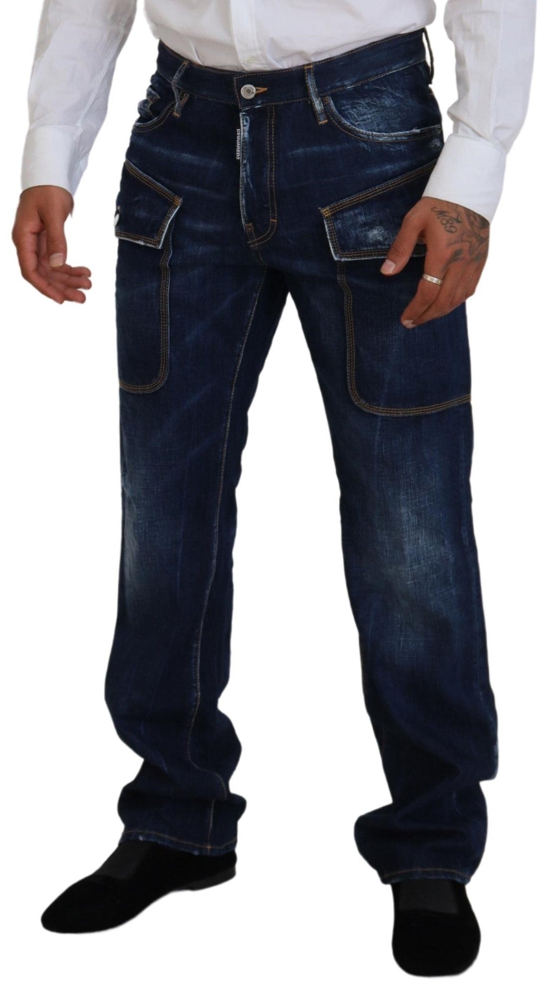 Dsquared² Blue Washed Cotton Cargo Casual Men Denim Jeans Dsquared²