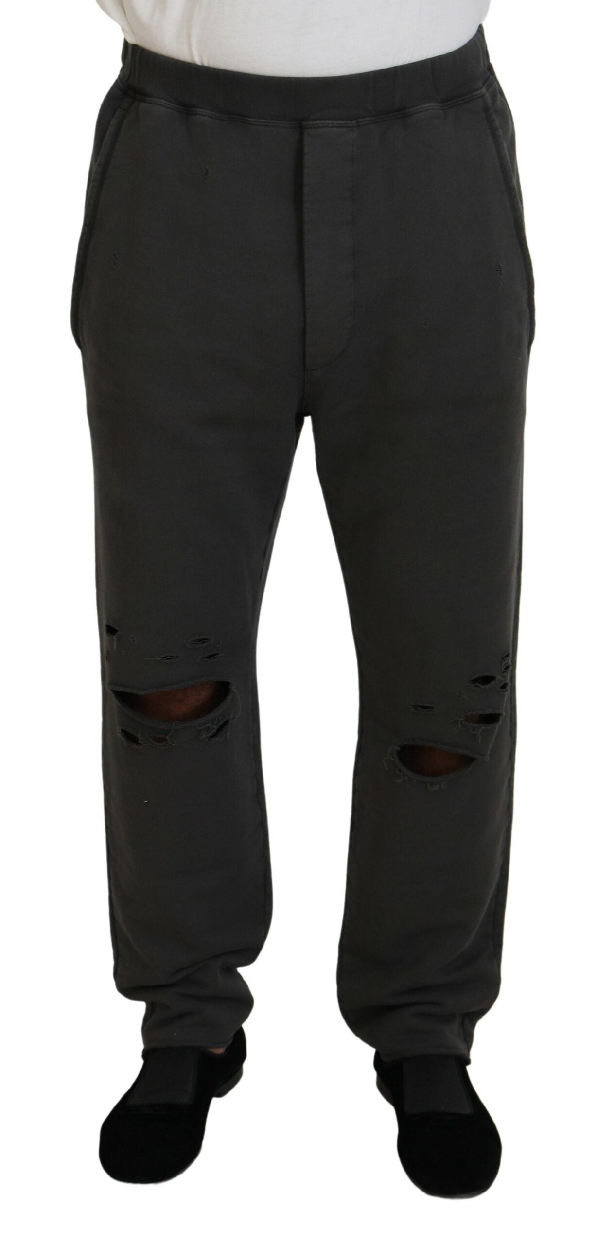 Dsquared² Dark Gray Cotton Men Casual Tattered Pants Dsquared²