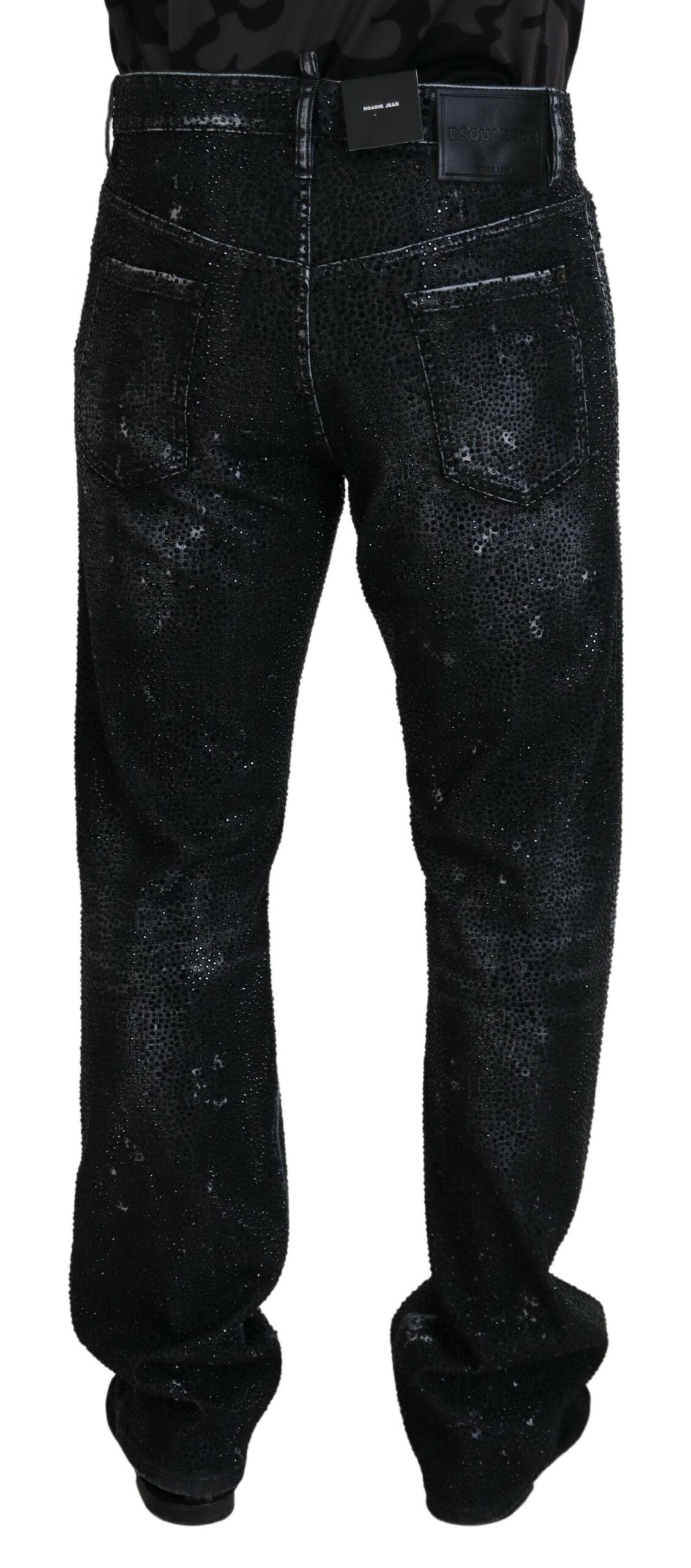 Dsquared² Black Crystal Embellished Tattered Denim Jeans Dsquared²