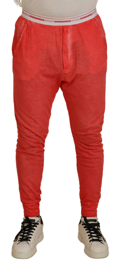 Dsquared² Orange Cotton Elastic Waist Logo Men Pants Dsquared²