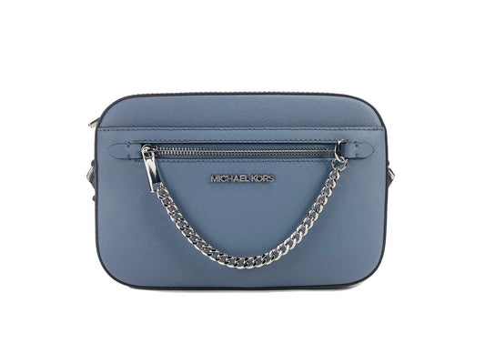 Michael Kors Jet Set East West Large Denim Leather Zip Chain Crossbody Bag Michael Kors