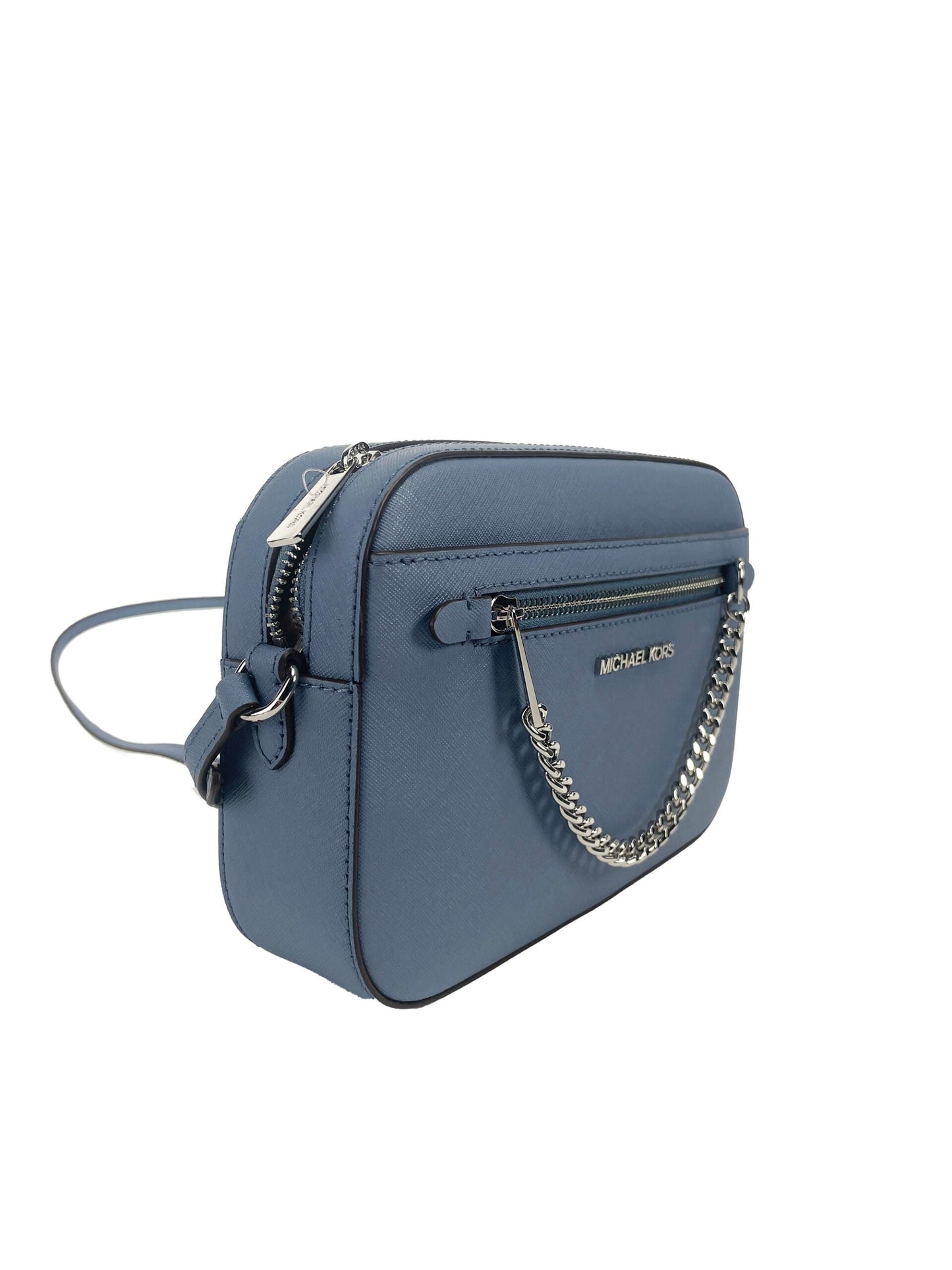 Michael Kors Jet Set East West Large Denim Leather Zip Chain Crossbody Bag Michael Kors