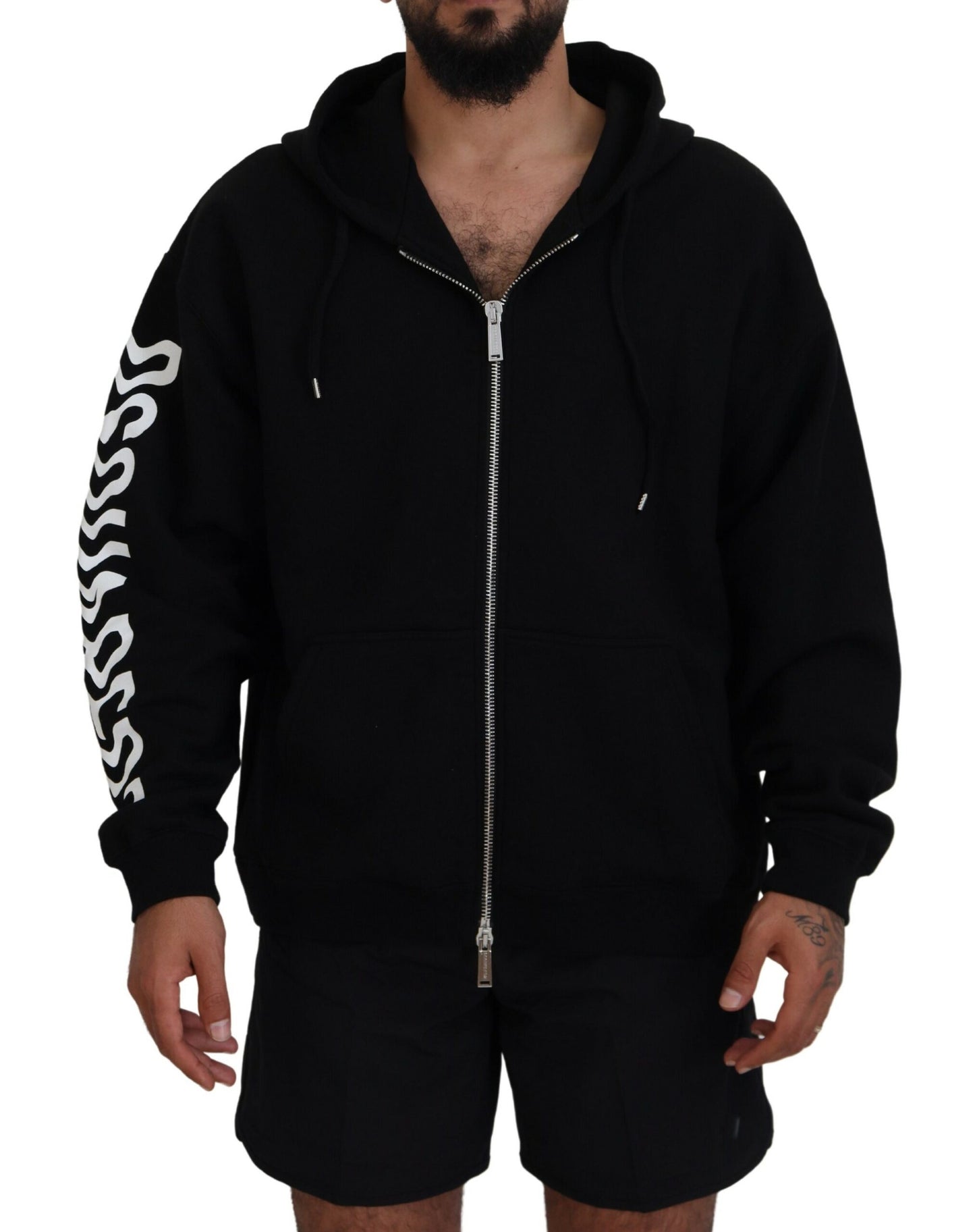 Dsquared² Black Hooded Full Zip Printed Sleeves Sweater Dsquared²