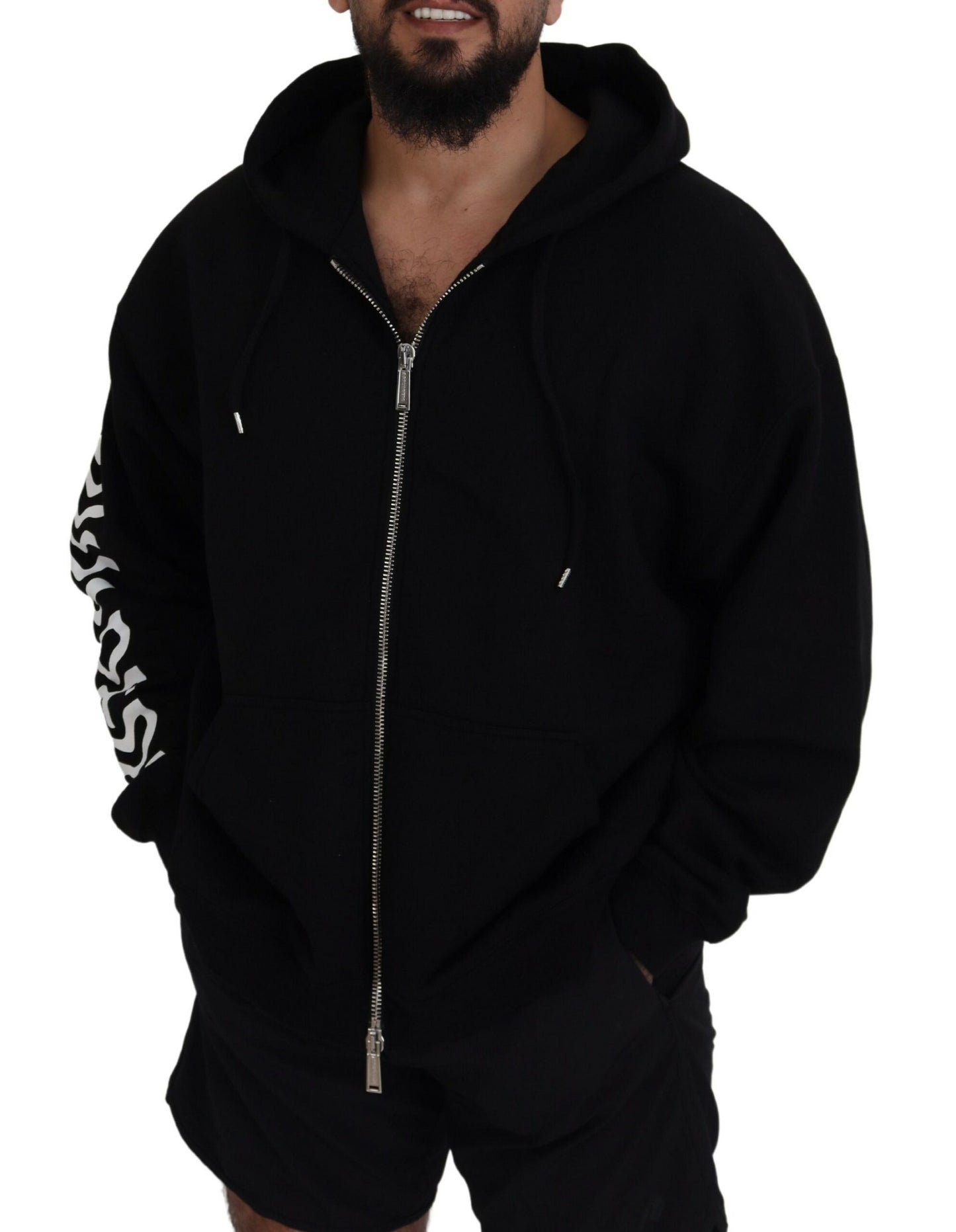 Dsquared² Black Hooded Full Zip Printed Sleeves Sweater Dsquared²