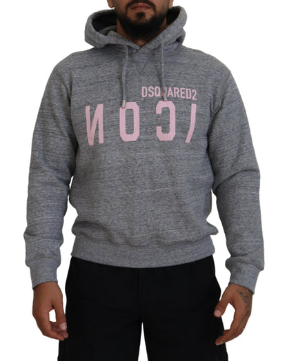 Dsquared² Gray Cotton Hooded Printed Men Pullover Sweater Dsquared²