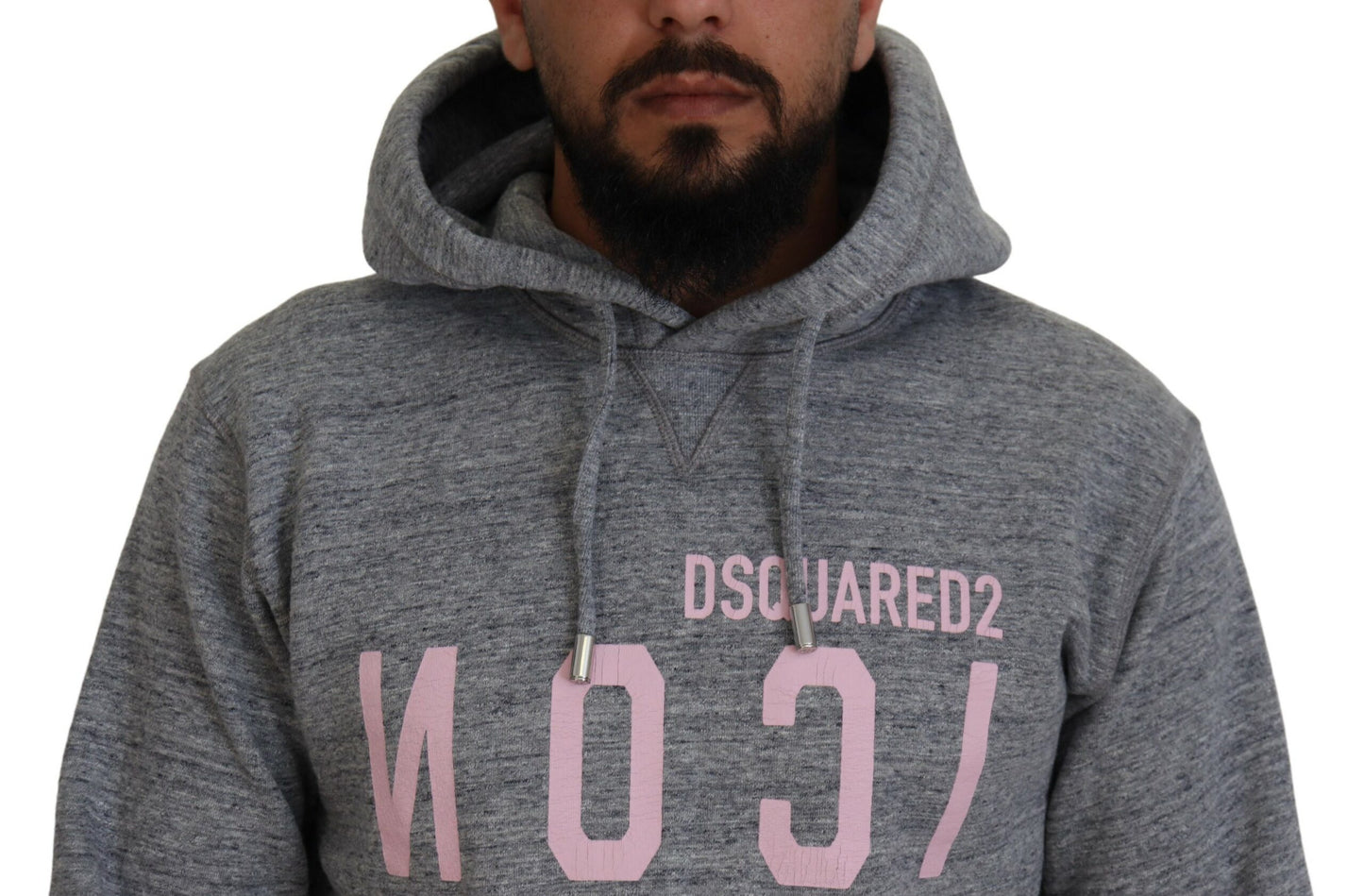 Dsquared² Gray Cotton Hooded Printed Men Pullover Sweater Dsquared²