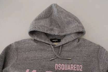 Dsquared² Gray Cotton Hooded Printed Men Pullover Sweater Dsquared²