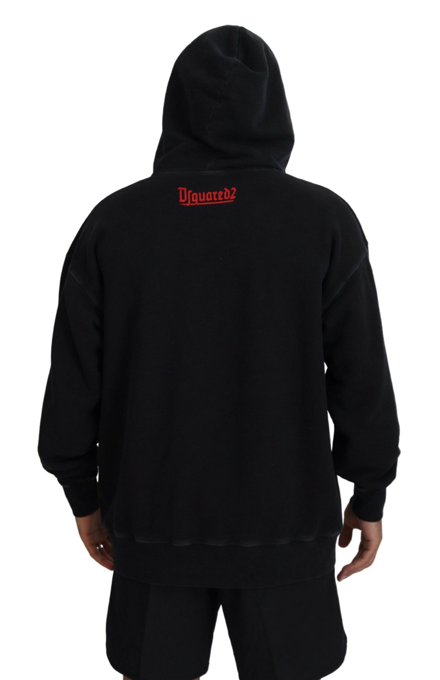 Dsquared² Black Cotton Hooded Printed Men Pullover Sweater Dsquared²