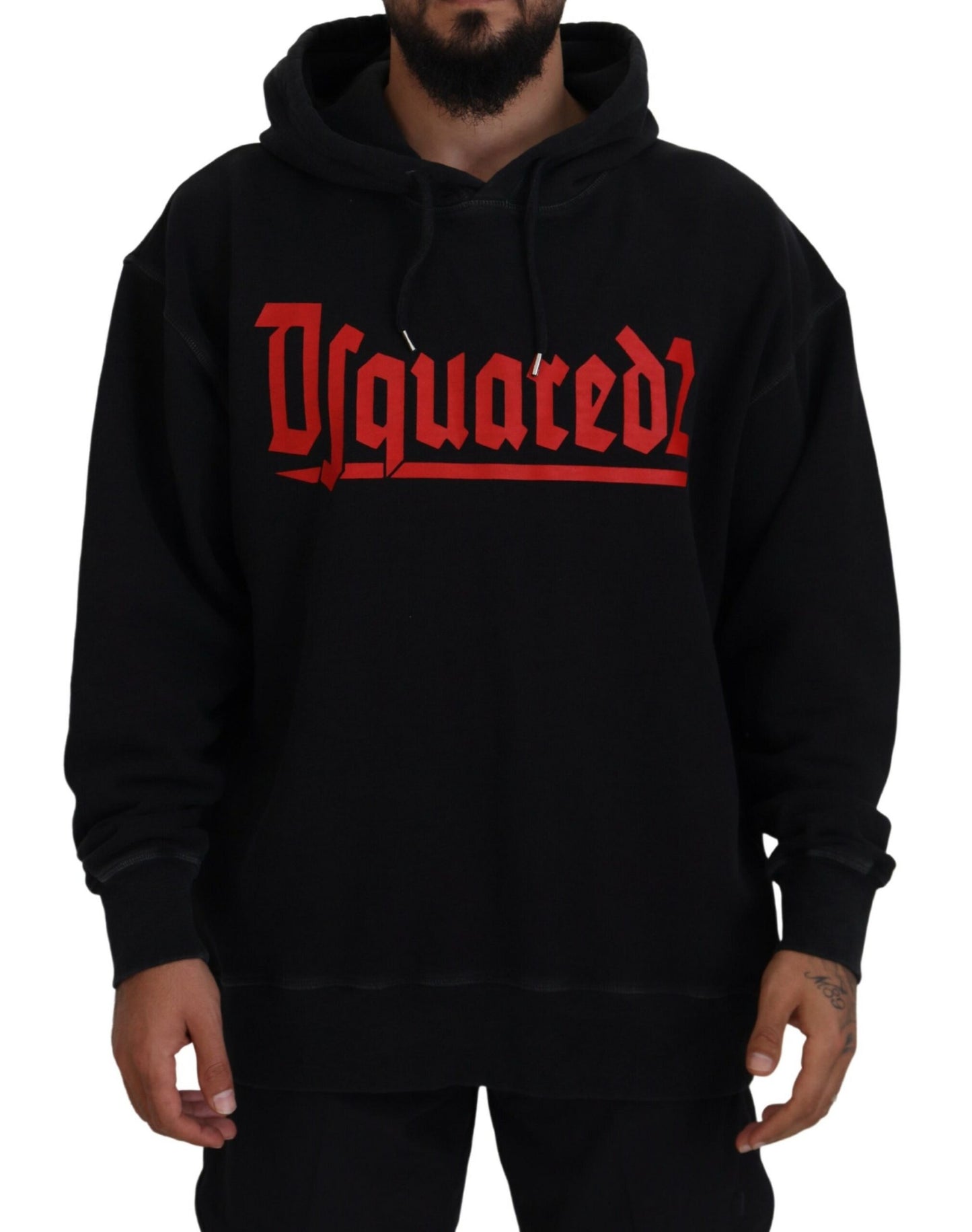 Dsquared² Black Cotton Hooded Printed Men Pullover Sweater Dsquared²