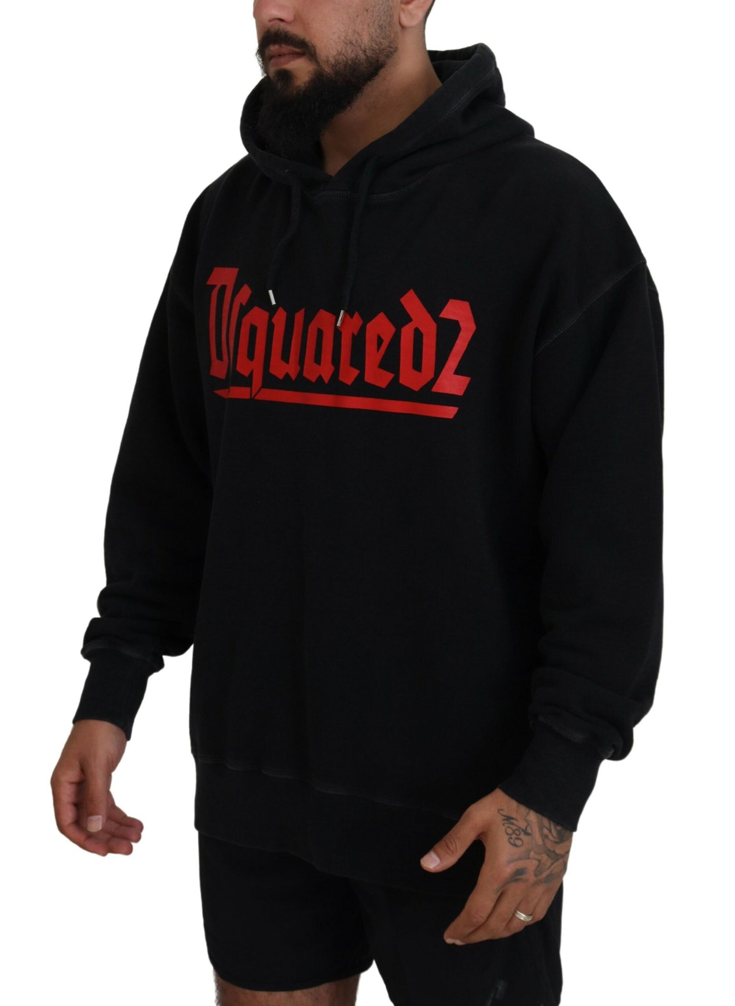 Dsquared² Black Cotton Hooded Printed Men Pullover Sweater Dsquared²