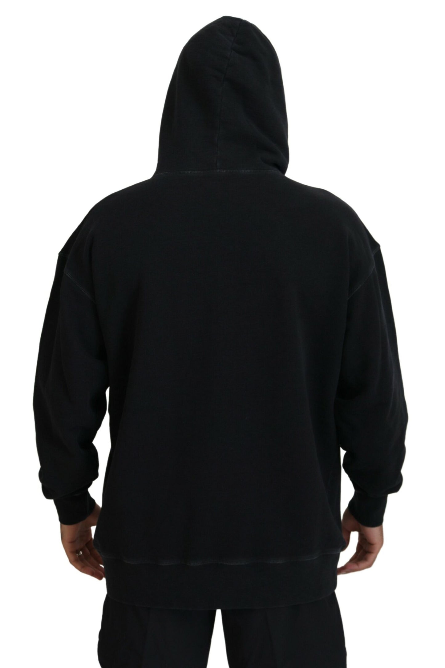 Dsquared² Black Cotton Hooded Printed Men Pullover Sweater Dsquared²