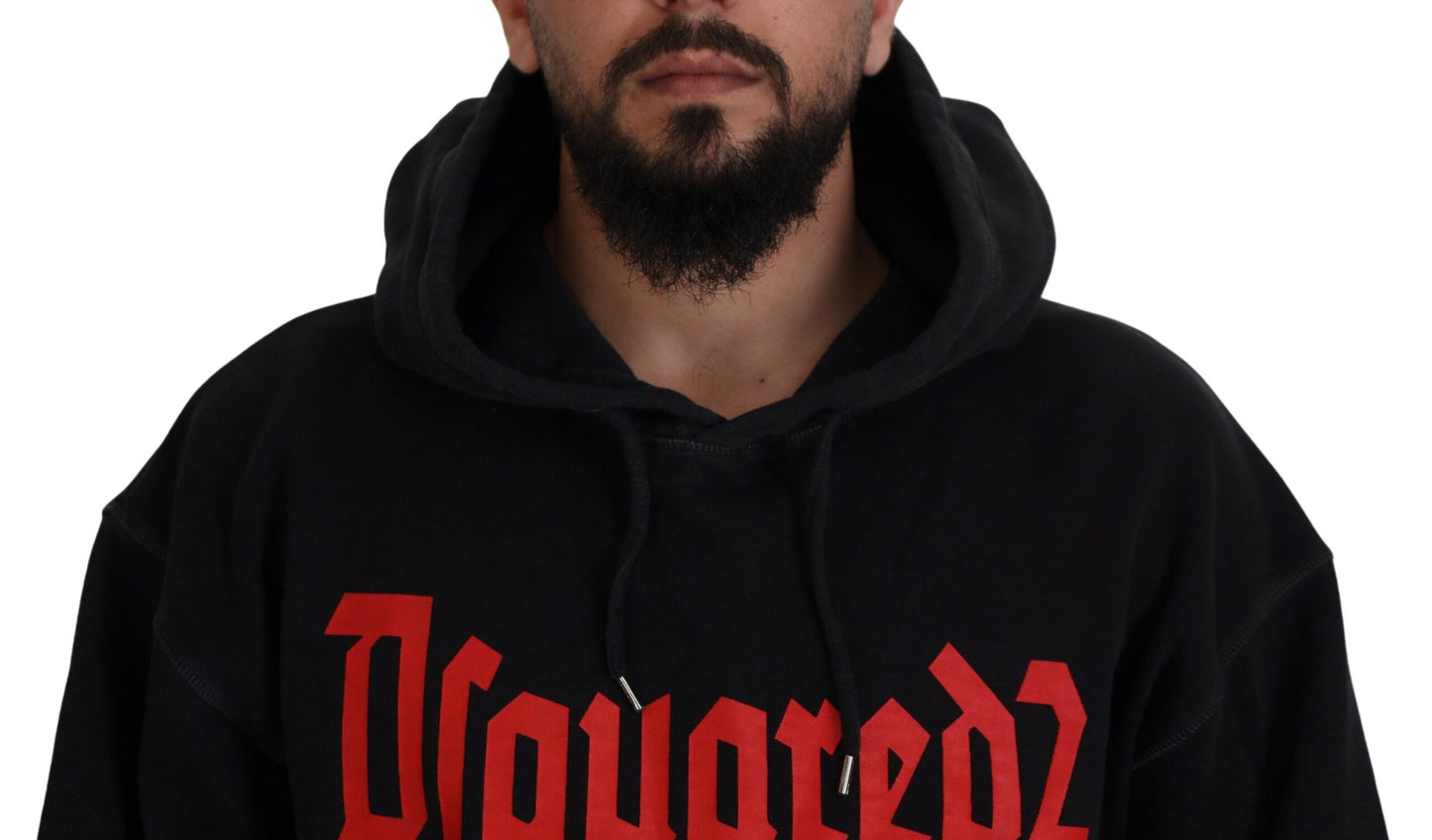 Dsquared² Black Cotton Hooded Printed Men Pullover Sweater Dsquared²