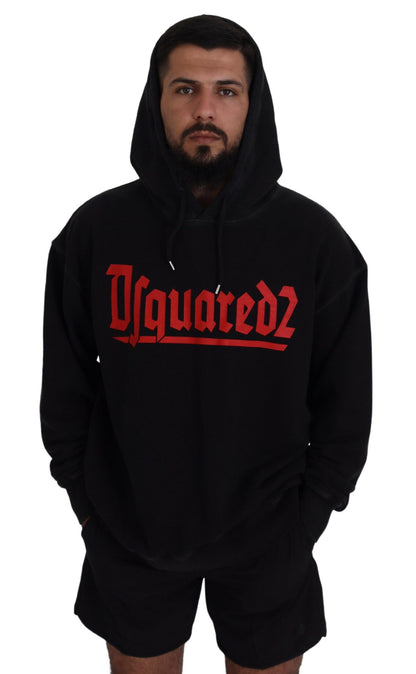 Dsquared² Black Cotton Hooded Printed Men Pullover Sweater Dsquared²