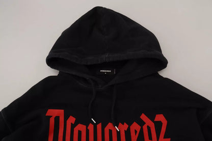 Dsquared² Black Cotton Hooded Printed Men Pullover Sweater Dsquared²