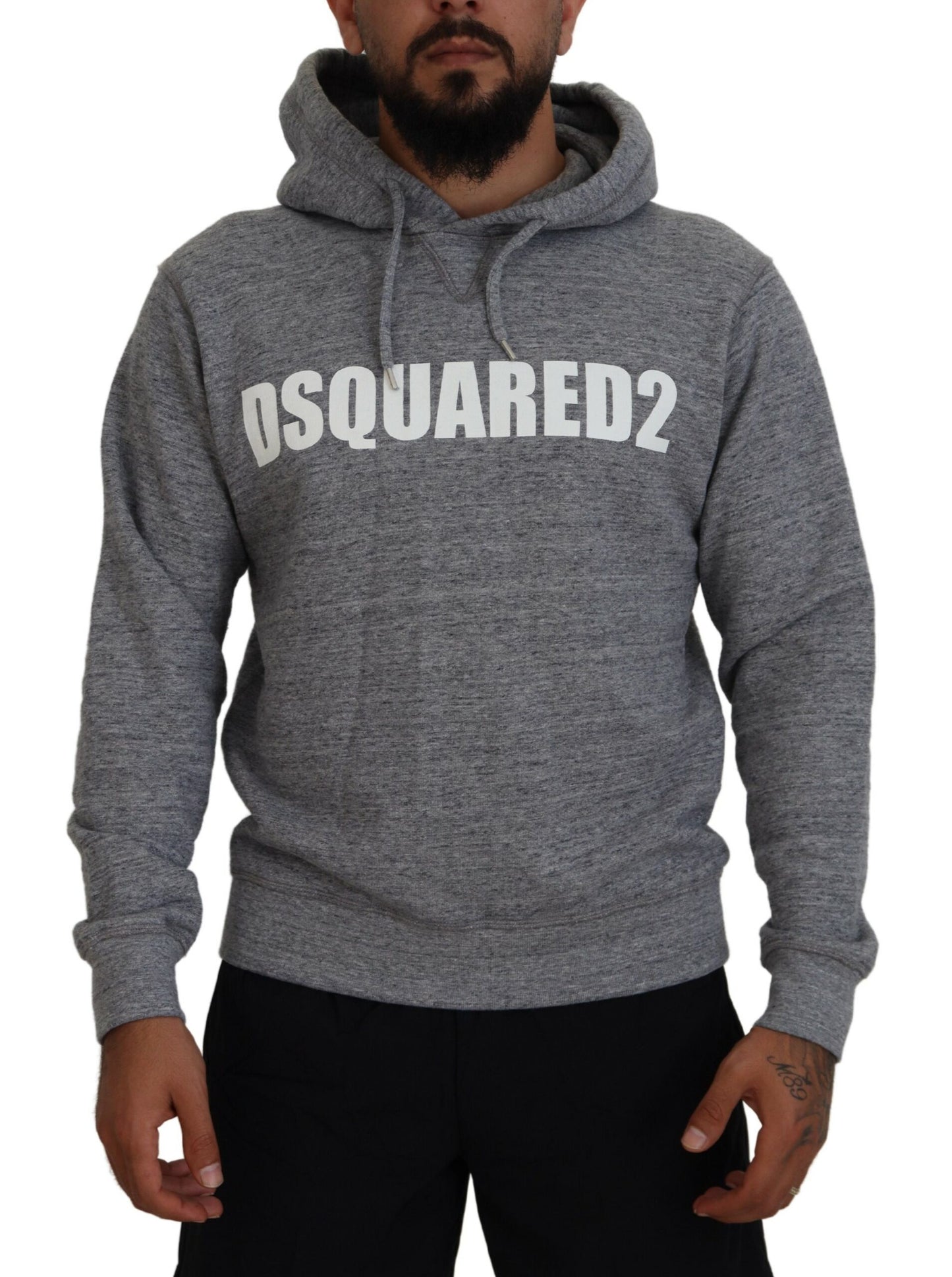 Dsquared² Gray Cotton Hooded Logo Print Men Pullover Sweater Dsquared²