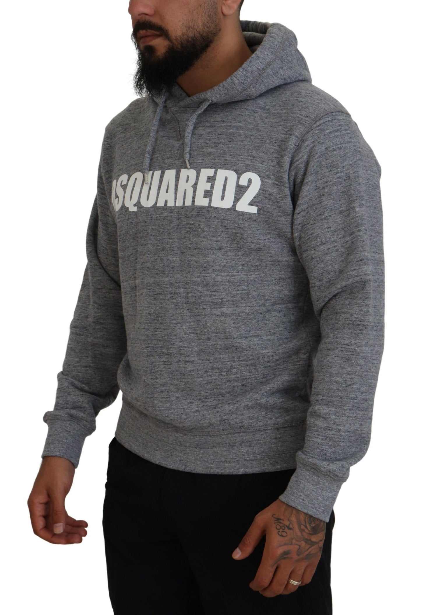 Dsquared² Gray Cotton Hooded Logo Print Men Pullover Sweater Dsquared²