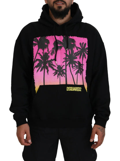 Dsquared² Black Cotton Hooded Printed Men Pullover Sweater Dsquared²