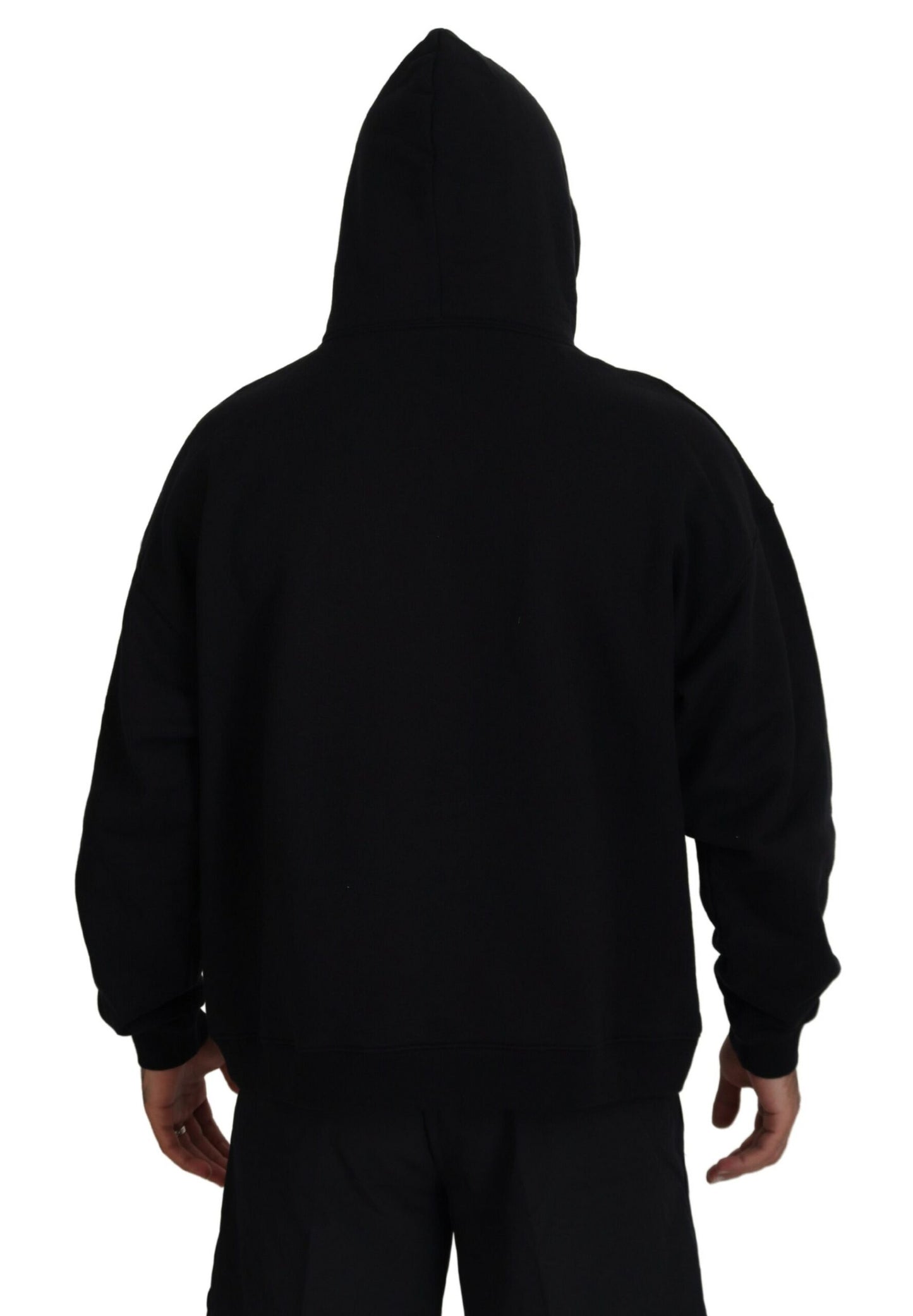 Dsquared² Black Cotton Hooded Printed Men Pullover Sweater Dsquared²