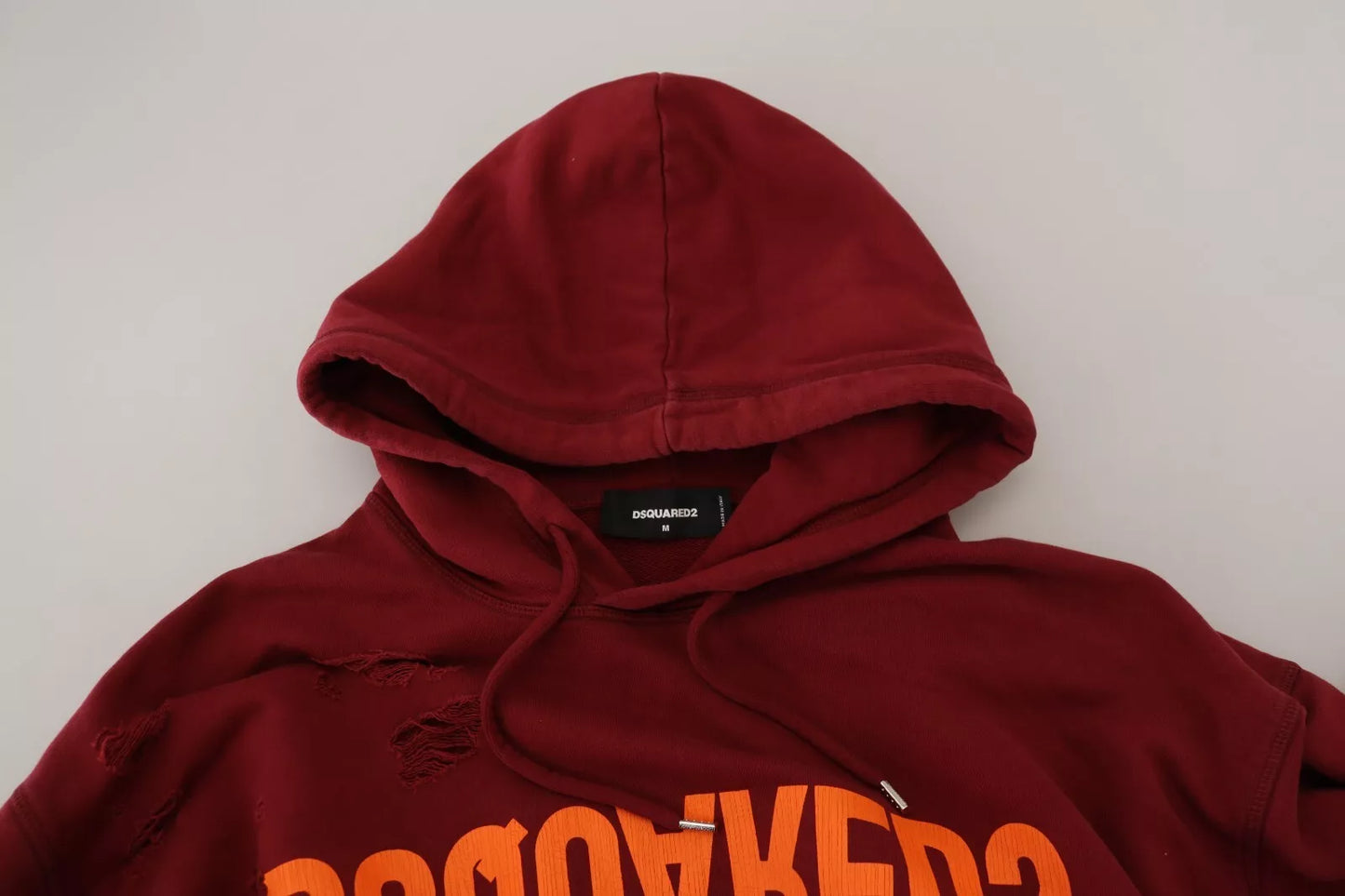 Dsquared² Maroon Cotton Tattered Hooded Printed Pullover Sweater Dsquared²