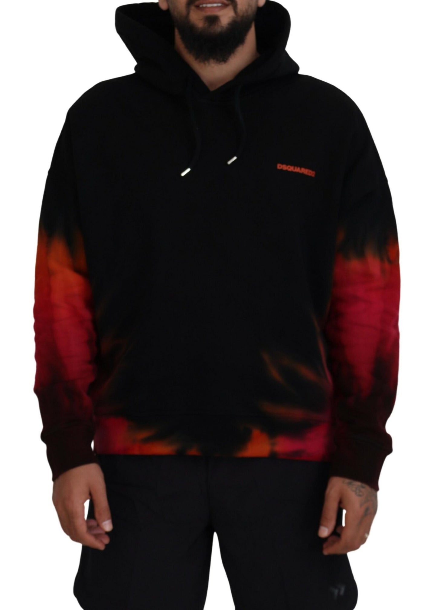 Dsquared² Black Red Cotton Hooded Tie Dye Pullover Sweater Dsquared²