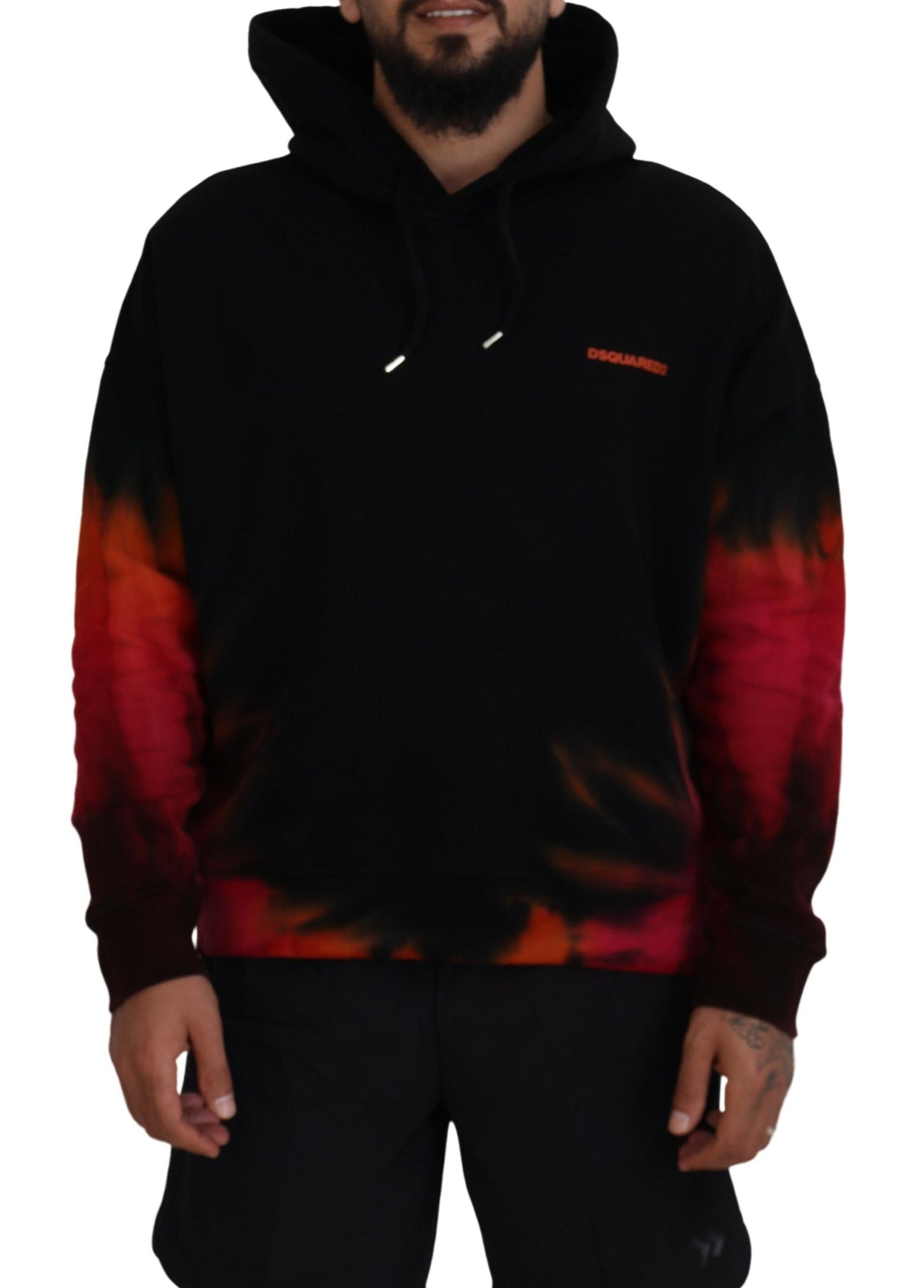 Dsquared² Black Red Cotton Hooded Tie Dye Pullover Sweater Dsquared²