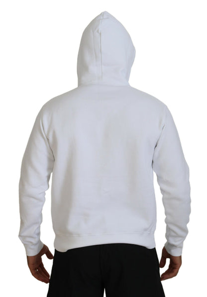 Dsquared² White Cotton Hooded Printed Men Pullover Sweater Dsquared²