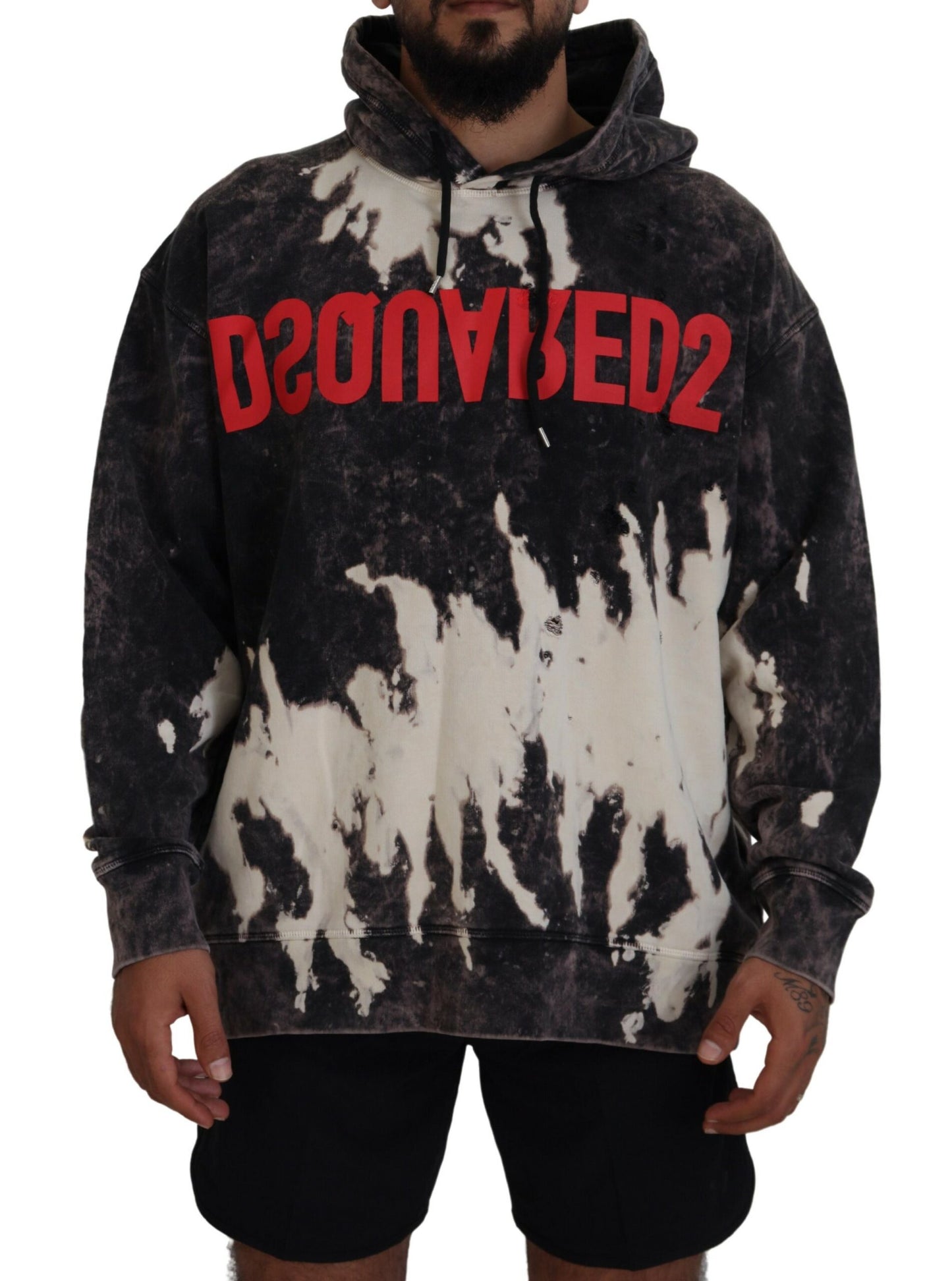 Dsquared² Gray Wash Hooded Printed Men Pullover Sweater Dsquared²