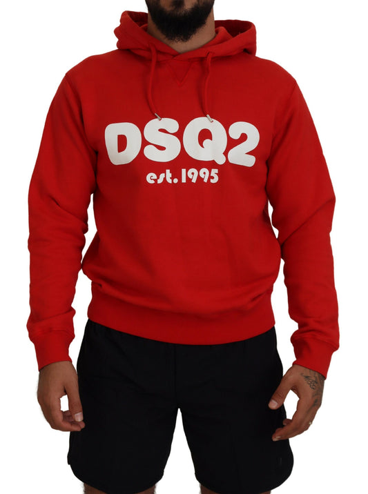 Dsquared² Red Cotton Hooded Printed Men Pullover Sweater Dsquared²