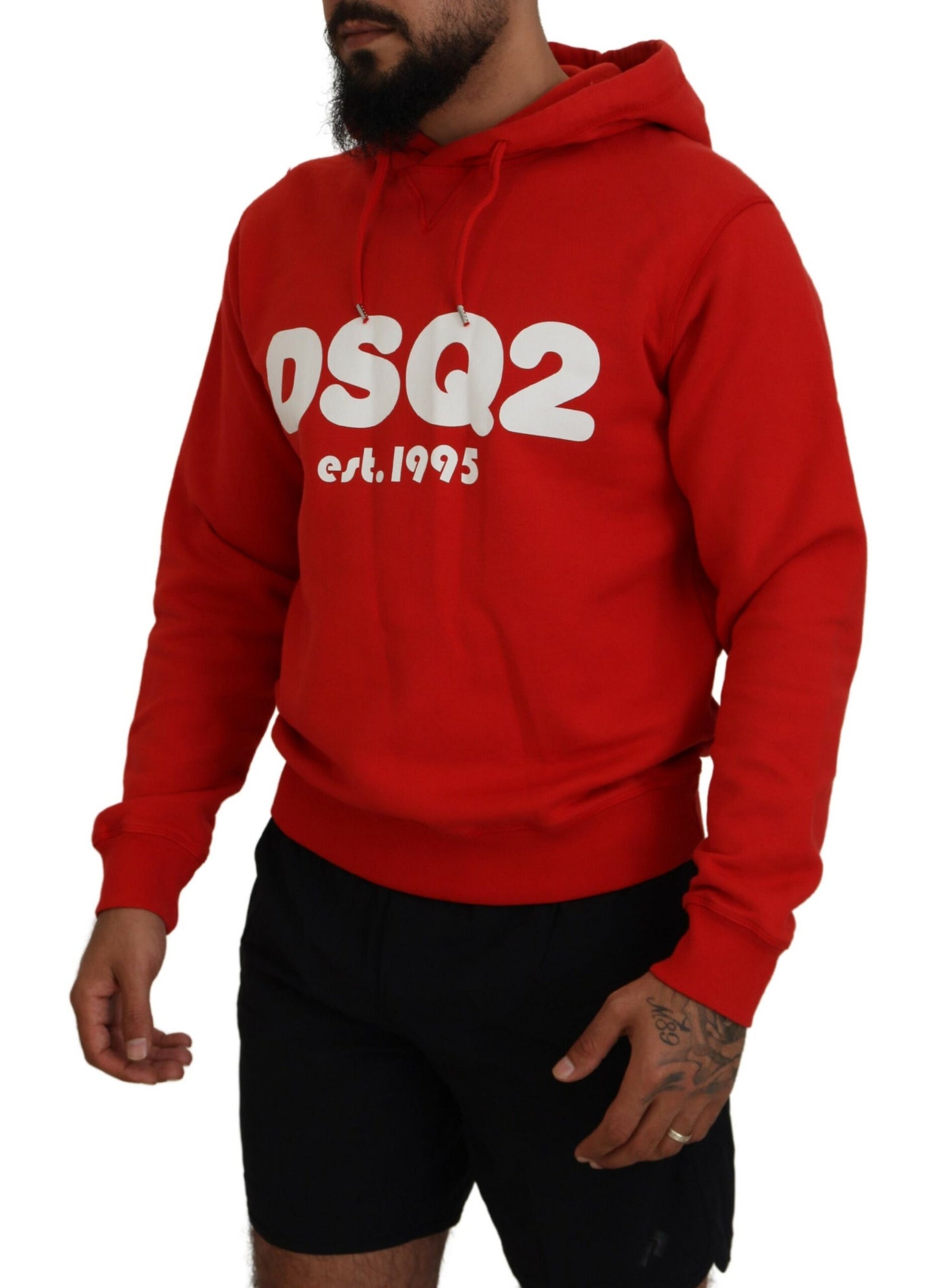 Dsquared² Red Cotton Hooded Printed Men Pullover Sweater Dsquared²