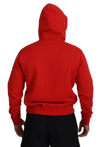 Dsquared² Red Cotton Hooded Printed Men Pullover Sweater Dsquared²