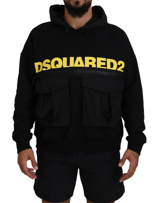 Dsquared² Black Cotton Hooded Printed Pullover Sweater Dsquared²