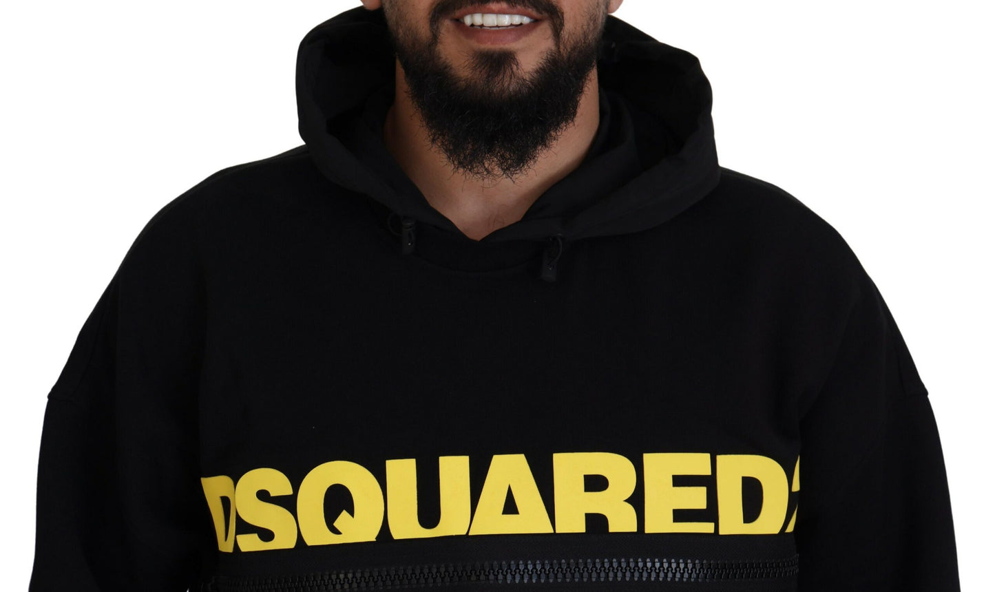 Dsquared² Black Cotton Hooded Printed Pullover Sweater Dsquared²