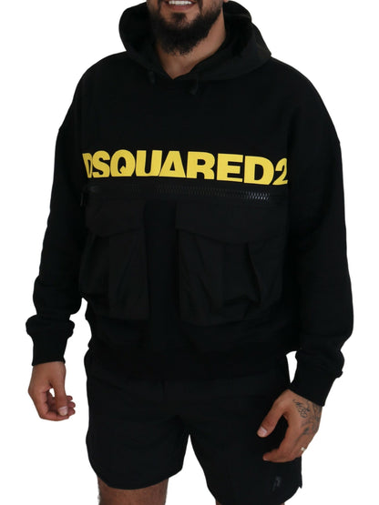 Dsquared² Black Cotton Hooded Printed Pullover Sweater Dsquared²