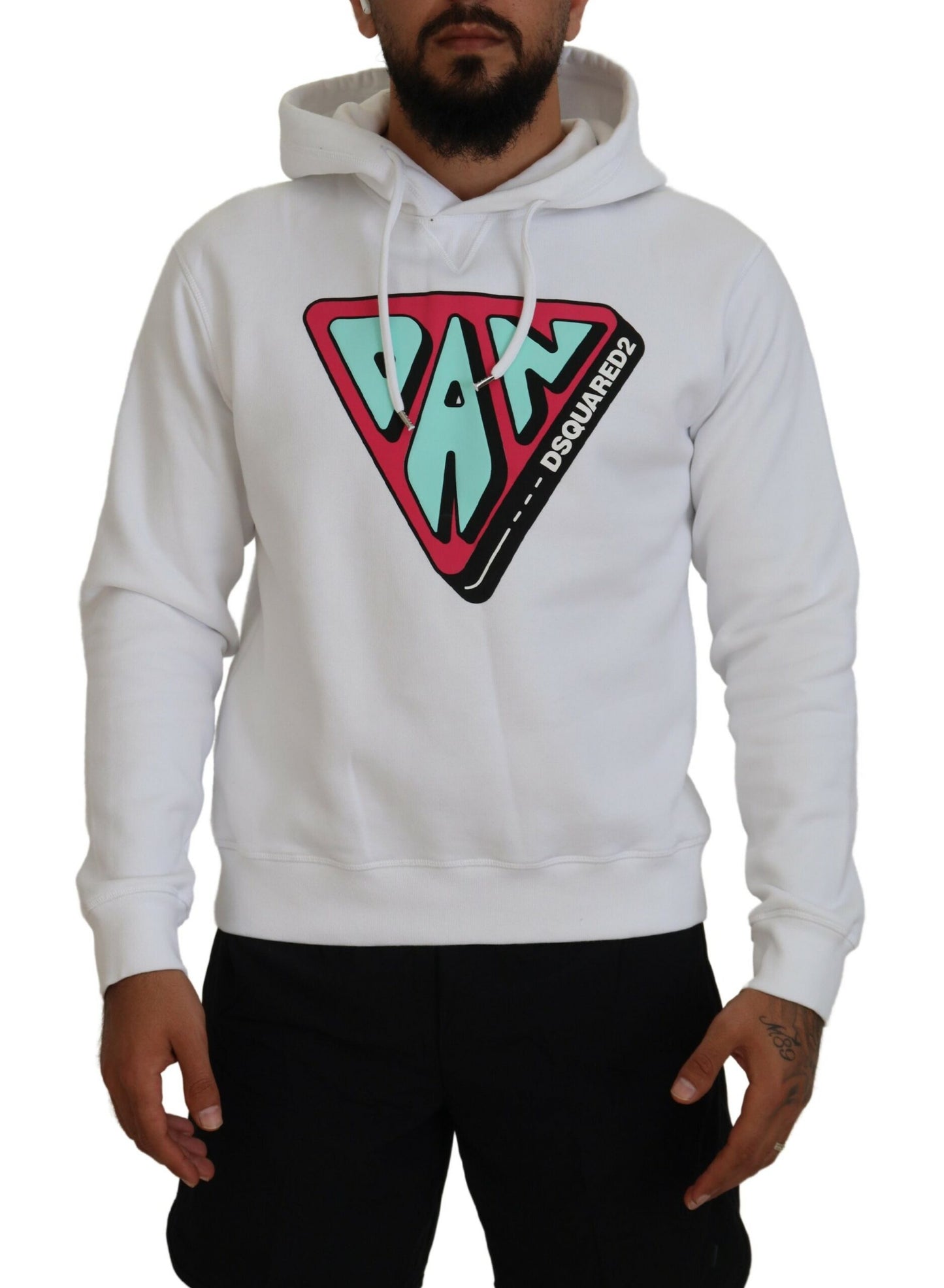 Dsquared² White Cotton Hooded Printed Pullover Sweater Dsquared²