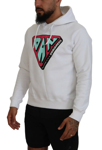 Dsquared² White Cotton Hooded Printed Pullover Sweater Dsquared²