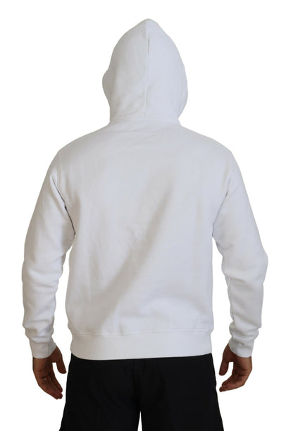 Dsquared² White Cotton Hooded Printed Pullover Sweater Dsquared²