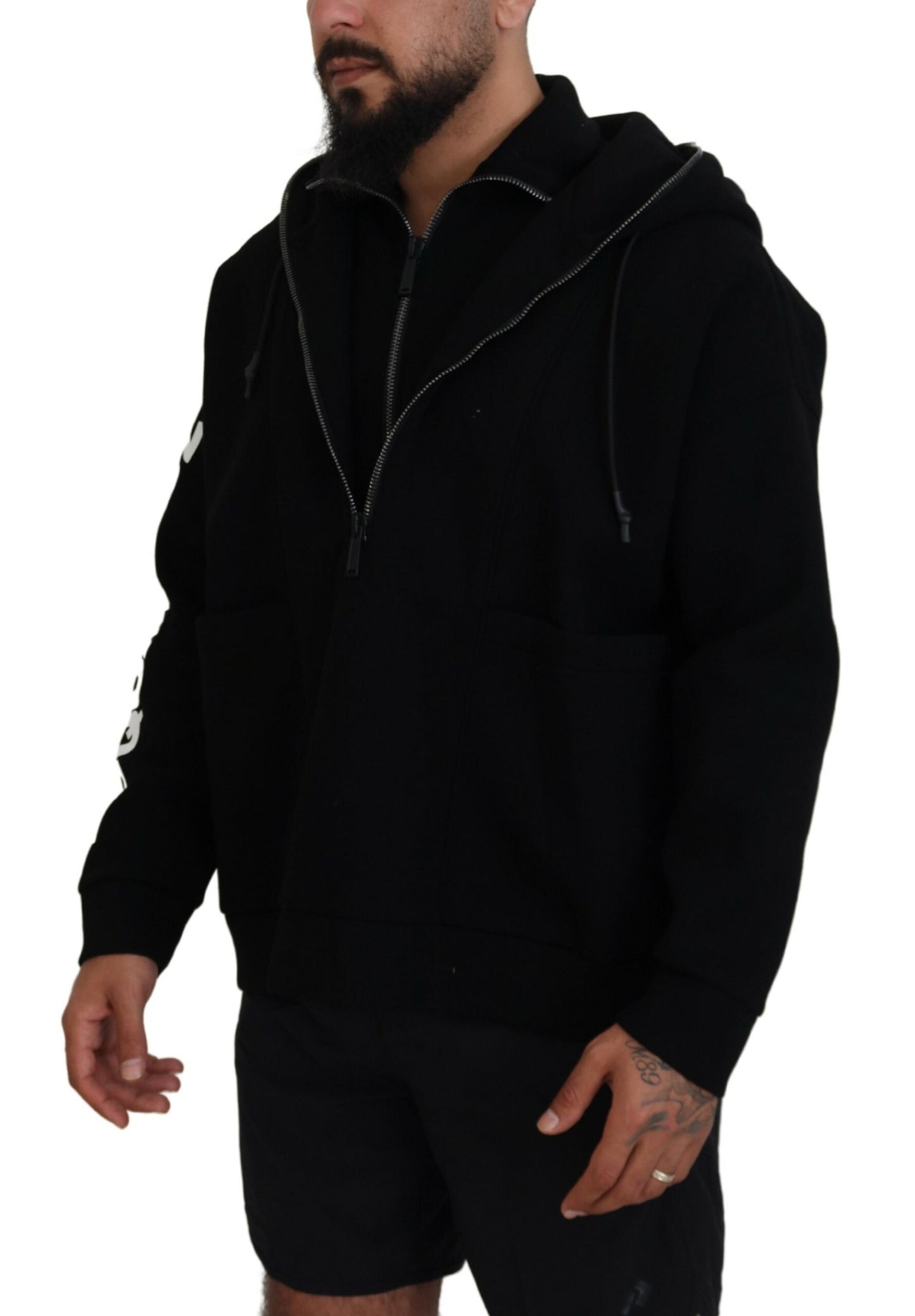 Dsquared² Black Hooded Printed Sleeves Double Zip Sweater Dsquared²