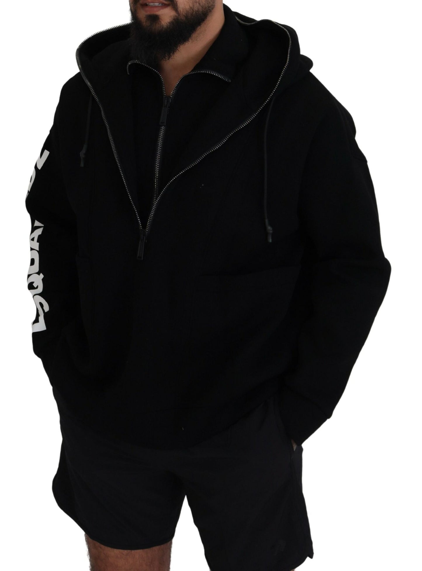 Dsquared² Black Hooded Printed Sleeves Double Zip Sweater Dsquared²