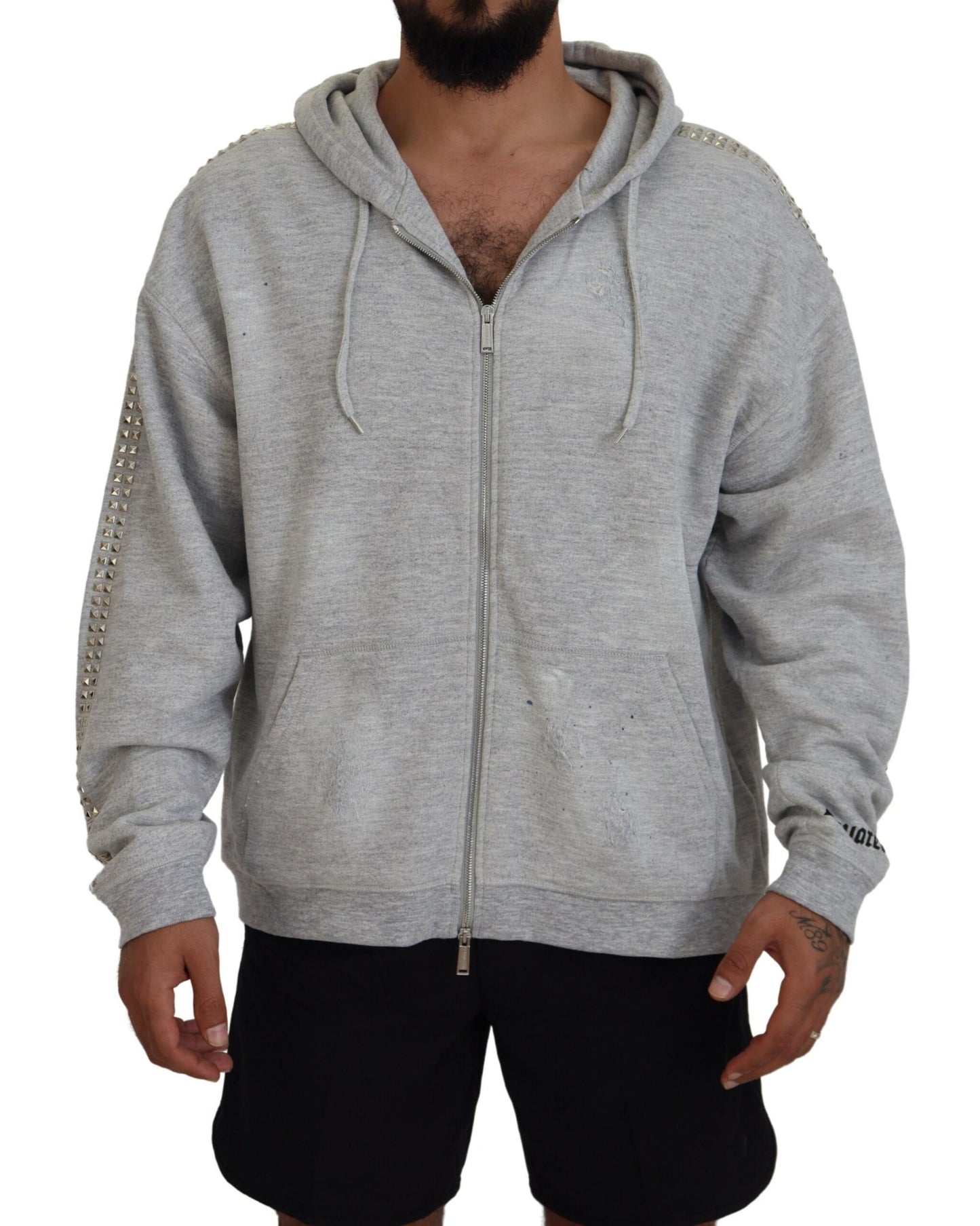 Dsquared² Gray Hooded Printed Crystal Embellishment Sweater Dsquared²