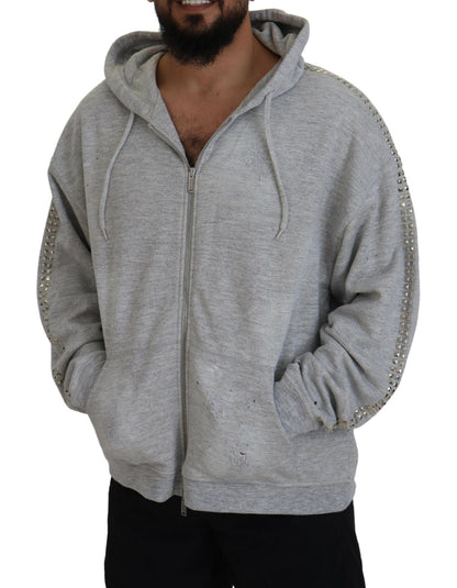 Dsquared² Gray Hooded Printed Crystal Embellishment Sweater Dsquared²