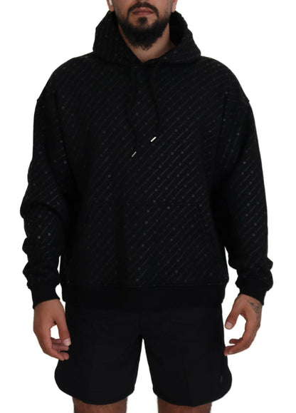 Dsquared² Black Cotton Hooded Printed Men Pullover Sweater Dsquared²