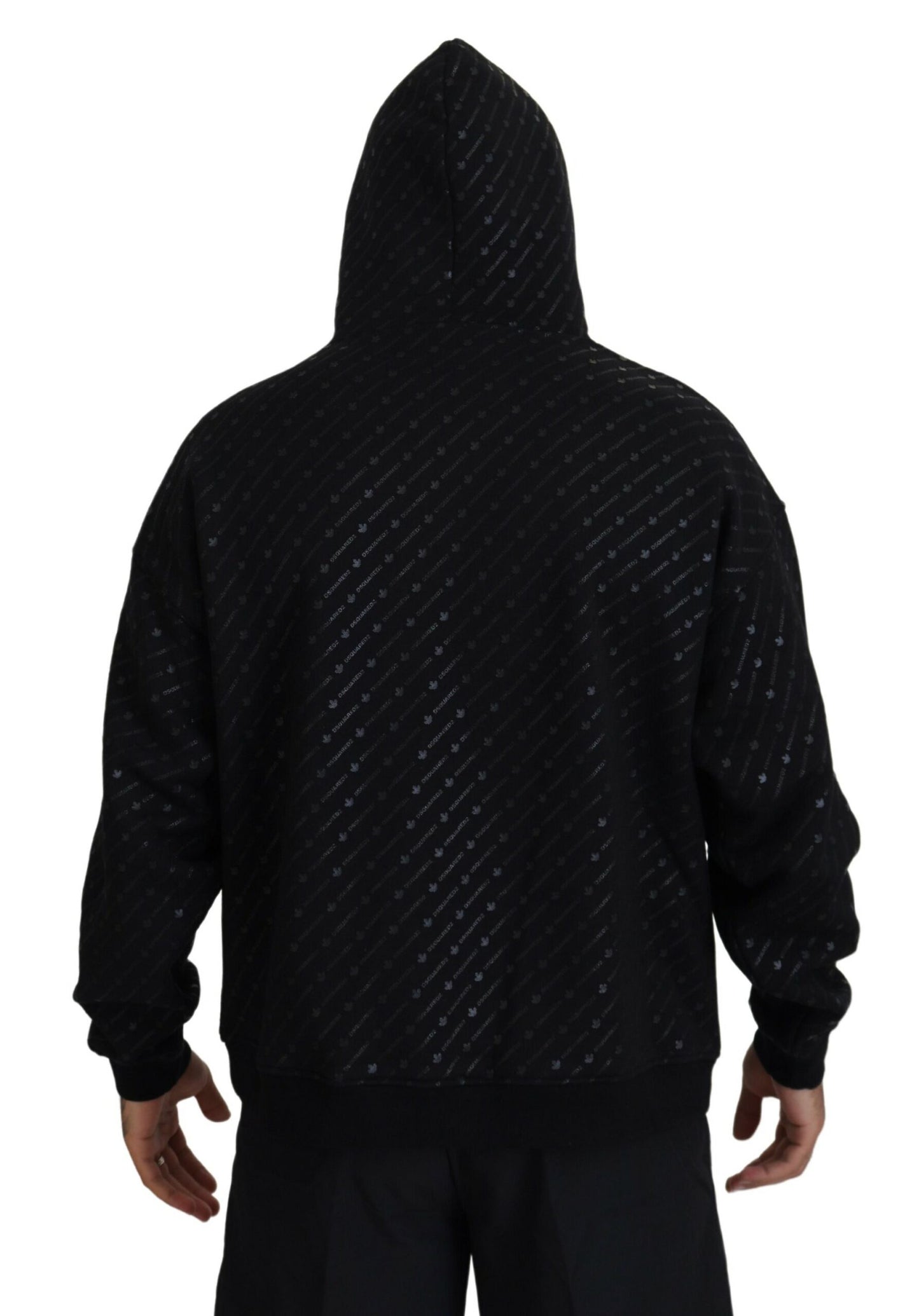 Dsquared² Black Cotton Hooded Printed Men Pullover Sweater Dsquared²