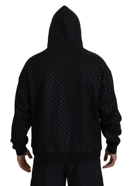 Dsquared² Black Cotton Hooded Printed Men Pullover Sweater Dsquared²