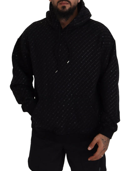 Dsquared² Black Cotton Hooded Printed Men Pullover Sweater Dsquared²